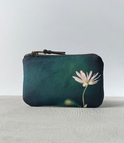 Image of Tiny stitchwort flower, velvet zipper purse - fits cards