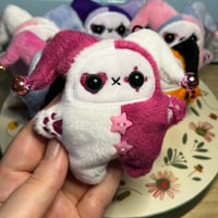 Image 1 of Jester Cat Plushie - White/Magenta with Bells