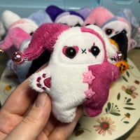 Image 2 of Jester Cat Plushie - White/Magenta with Bells