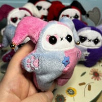 Image 2 of Jester Cat Plushie - Periwinkle/Pink with Gold Beads