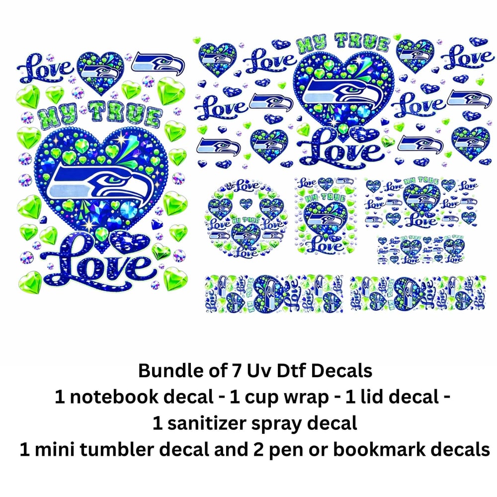 Image of Seattle Seahawks UV DTF Decal Bundle – 7-Piece Single-Sided Limited Edition