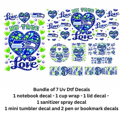 Image of Seattle Seahawks UV DTF Decal Bundle – 7-Piece Single-Sided Limited Edition