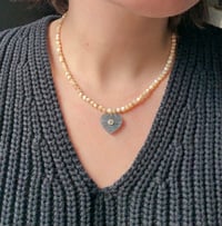 Image 1 of Mother of Pearl with Labradorite / Blue Topaz Heart Charm