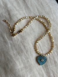 Image 2 of Mother of Pearl with Labradorite / Blue Topaz Heart Charm