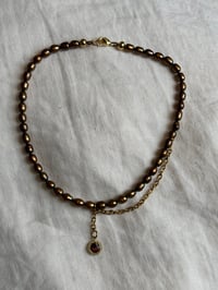 Image 2 of Pearls, Chain, and Charm Necklace (Brown / Tiger's Eye)