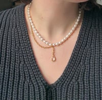 Image 1 of Pearls, Chain, and Charm Necklace (White and Clear Quartz)