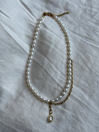 Image 2 of Pearls, Chain, and Charm Necklace (White and Clear Quartz)