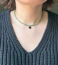 Image 1 of Ombre Raw Emerald with Onyx Heart Charm Choker