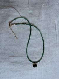 Image 2 of Ombre Raw Emerald with Onyx Heart Charm Choker