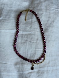 Image 2 of Pearls, Chain, and Charm (Purple / Garnet) 