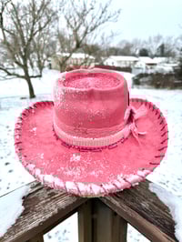 Image 5 of “Rosé at Sundown” Cowboy Hat with Tooled Paisley Leather