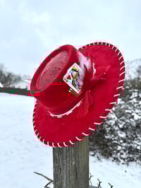 Image 2 of "When He Loved Me" Burned Cowboy Hat, Whipstitched Suede Hat, Turquoise Leather Stitched Hat