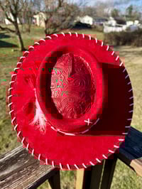 Image 7 of "When He Loved Me" Burned Cowboy Hat, Whipstitched Suede Hat, Turquoise Leather Stitched Hat
