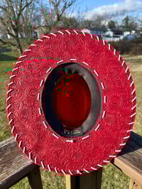 Image 5 of "When He Loved Me" Burned Cowboy Hat, Whipstitched Suede Hat, Turquoise Leather Stitched Hat