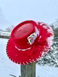Image 1 of "When He Loved Me" Burned Cowboy Hat, Whipstitched Suede Hat, Turquoise Leather Stitched Hat