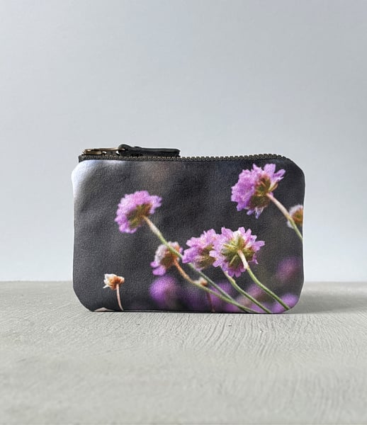 Image of Sea thrift, velvet zipper purse - fits cards