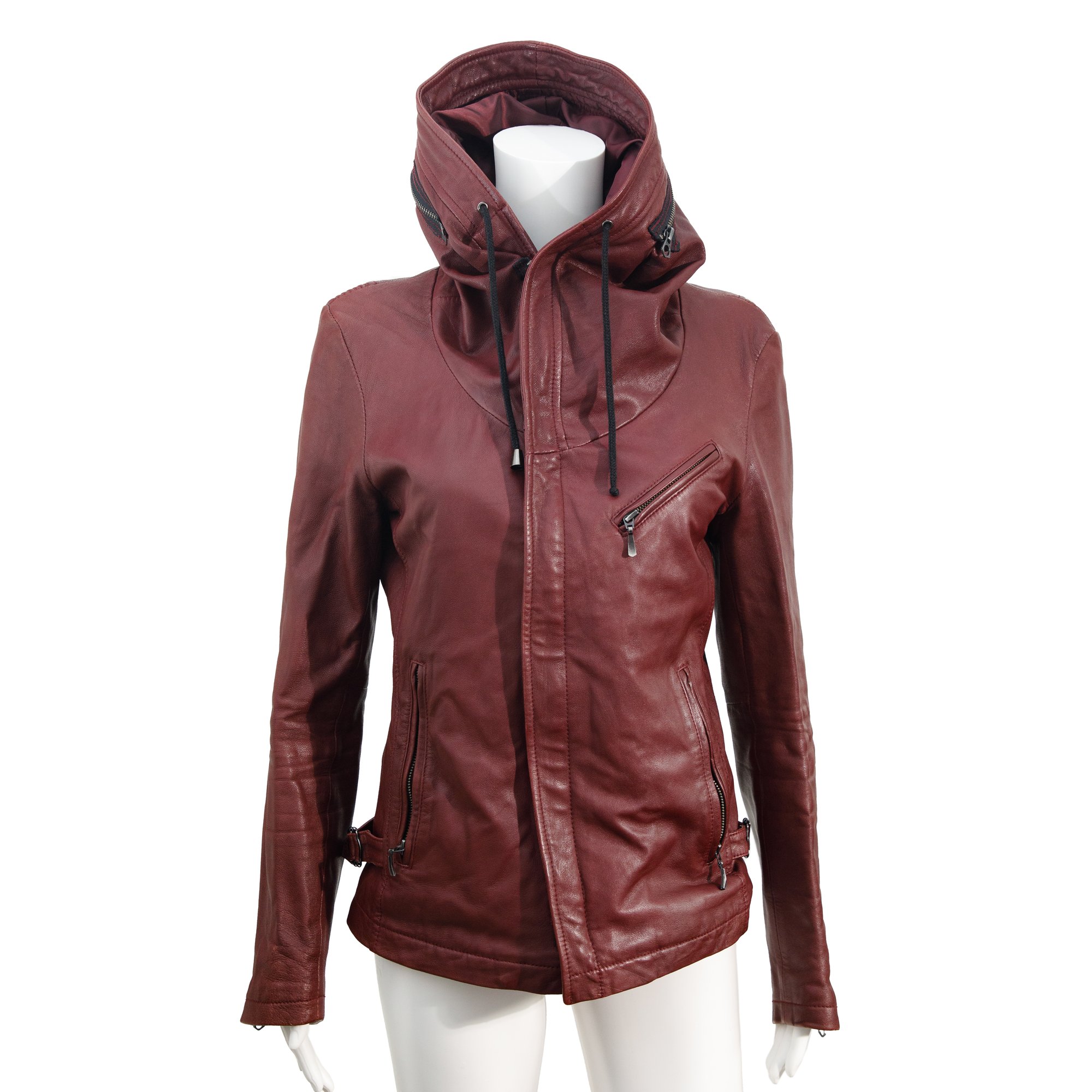 Image of Katharine Hamnett Blood Red Leather Hood Jacket