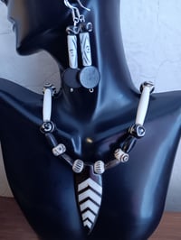 Image 3 of BLACK & WHITE BUFFALO BONE PIPE AND ROUND BEADS AND WATER BUFFALO BONE ARROWHEAD W/INLAY