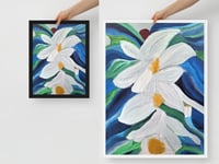 Image 6 of White Flowers ART , Framed, Abstract Floral Giclee Print, NOT ai