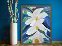 Image 2 of White Flowers ART , Framed, Abstract Floral Giclee Print, NOT ai