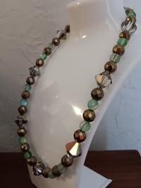 Image 2 of LARGE VITRAIL SWAROVSKI BICONES BEADS, GREEN MYSTIC AND HEMATITE BEADS