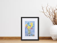 Image 2 of Floral Watercolor framed Print - Yellow & Blue Flower Bouquet