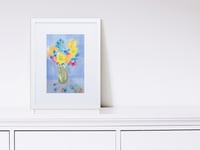 Image 1 of Floral Watercolor framed Print - Yellow & Blue Flower Bouquet