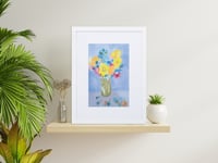 Image 3 of Floral Watercolor framed Print - Yellow & Blue Flower Bouquet
