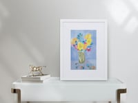 Image 5 of Floral Watercolor framed Print - Yellow & Blue Flower Bouquet