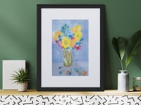 Image 8 of Floral Watercolor framed Print - Yellow & Blue Flower Bouquet