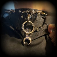 Image 2 of Stitch detailed batty spiked leather gothic collar