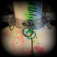 Image 2 of Crystal clear heavy duty vinyl triple ring bondage cyber goth collar