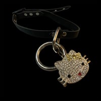 Image 1 of Hello kitty crystal pendant kawaii club kid bondage ring leather choker