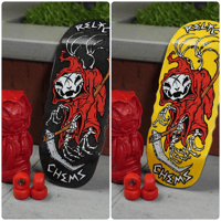 Image 1 of Chems x Relic Fingerboard Deck & Wheel Set (Devil Egg Shape)(CHOOSE DECK SIZE) 