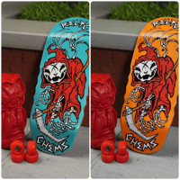 Image 2 of Chems x Relic Fingerboard Deck & Wheel Set (Devil Egg Shape)(CHOOSE DECK SIZE) 