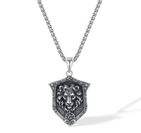 Image 2 of 👑The Armored Kingdom Shield of the Roaring King Necklace - Royal Lion Pendant, Aged Silver Finish