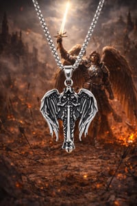 Image 1 of 👑The Armored Kingdom St Michael the Archangel Necklace-Detailed Winged Sword Pendant
