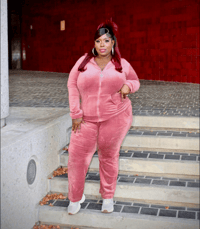 Image 3 of Velour Vibe Set (Pink & Black)