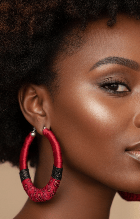 Image of Red Bandana Bamboo Hoop Earrings