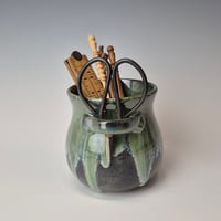 Image 1 of Small Crafter's Catch-all with Bonsai Snips: Night Sky ( Dark Blue) with Green rim