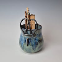 Image 1 of Small Crafter's Catch-all with Bonsai Snips: Lichen (Green) with Blue rim