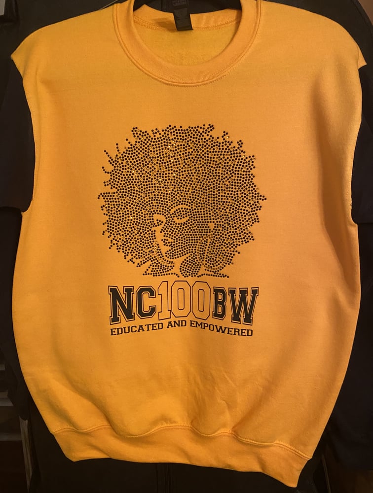 Image of NCBW Afro - Educ & Empowered Sweatshirt - Gold with Black Sleeves