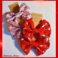 Image 1 of Valentines HairBows Set of 4: 2 Hearts of Roses and 2 Lace Gold Hearted Bows