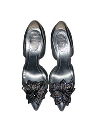 Image 1 of Rene Caovilla Silver Beaded Flower D'Orsay Heels - EU 38