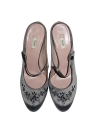 Image 1 of Prada Grey Satin Beaded Mary Jane Heels - EU 39.5