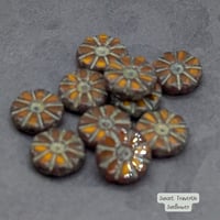 Image 2 of 12x12mm Czech Table Cut Sunflower Beads – Orange Travertin – 10pc Pack