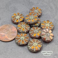 Image 3 of 12x12mm Czech Table Cut Sunflower Beads – Orange Travertin – 10pc Pack