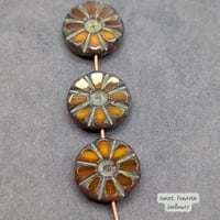 Image 4 of 12x12mm Czech Table Cut Sunflower Beads – Orange Travertin – 10pc Pack