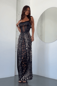 Image 3 of Leopard Print High Waist Slimming Halter Dress