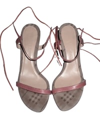 Image 1 of Burberry Iconic Nova Print Tan + Pink Strappy Heel Sandals - EU 36.5
